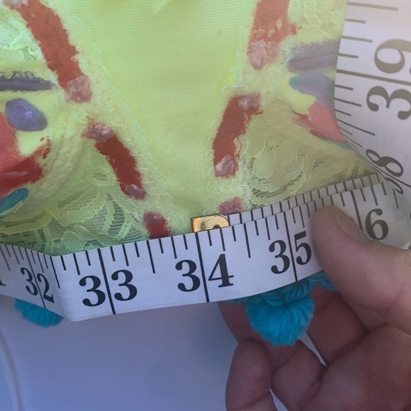 Festival Dress Up Rave Bra Top. Pointed Madonna Bra Style, Pom Poms & Paint - Picture 2 of 7